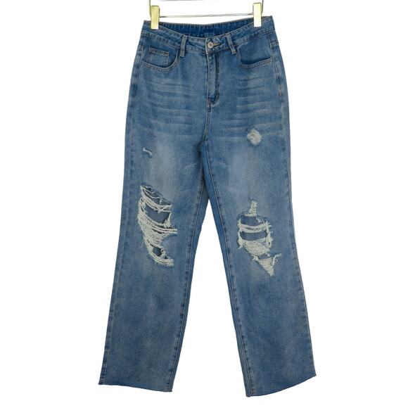 SHEIN High Rise Straight Leg Mom Jeans Ripped Size 28 - Picture 6 of 10